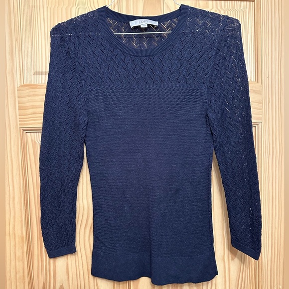 LOFT Women’s Thin Crotchet Sweater Blue Medium - Picture 1 of 2